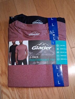 NWT, Glacier Men’s 2-Pack Performance Tee - Black/Burgundy Heather